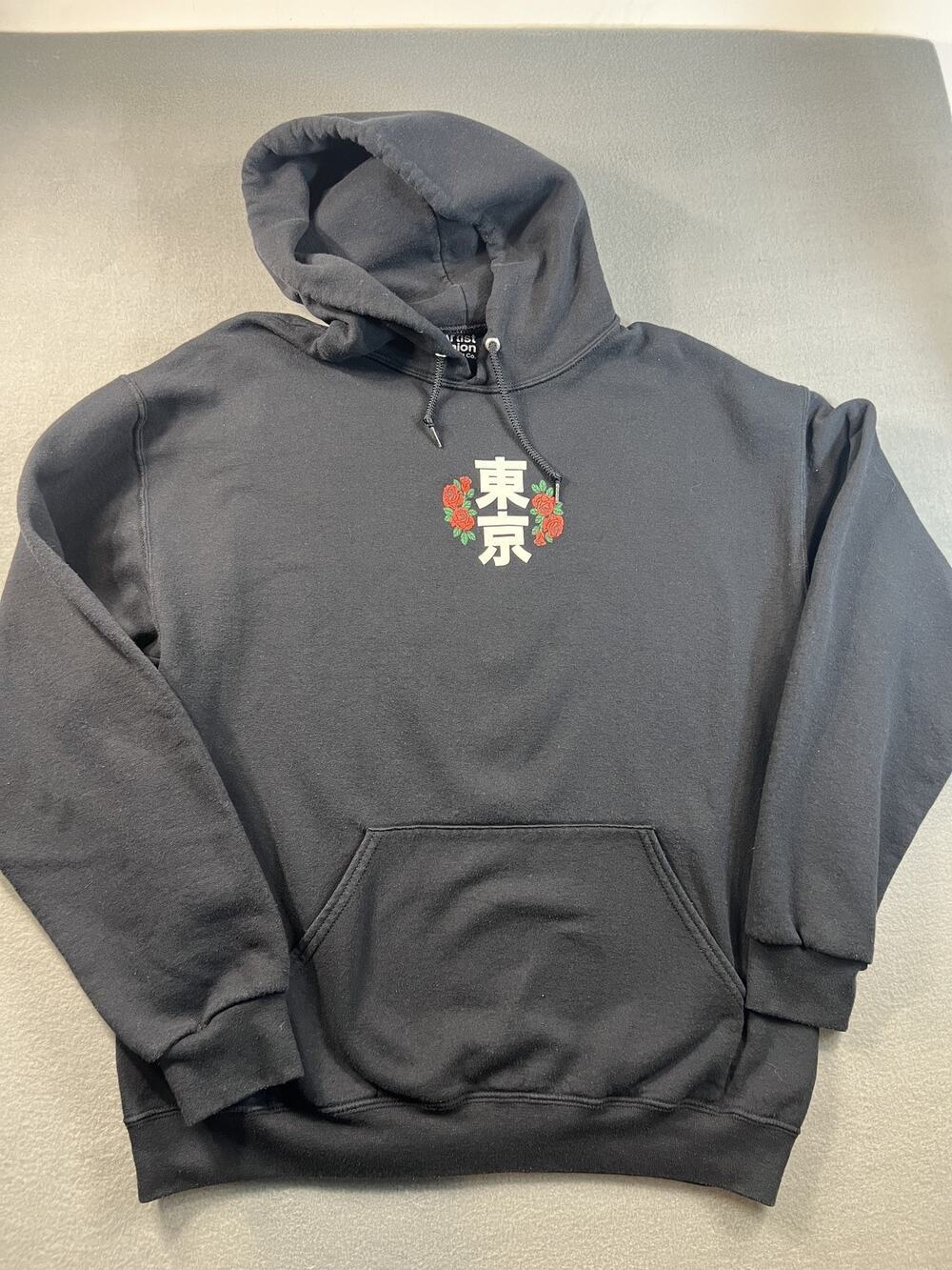 Artist Union Black Hoodie L, Tiger Graphic & Chinese Letters, Streetwear Fashion